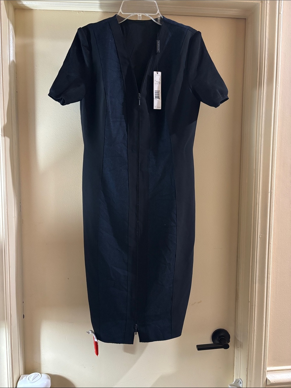 Elie Tahari Navy with black accent Zip-Front Midi Dress